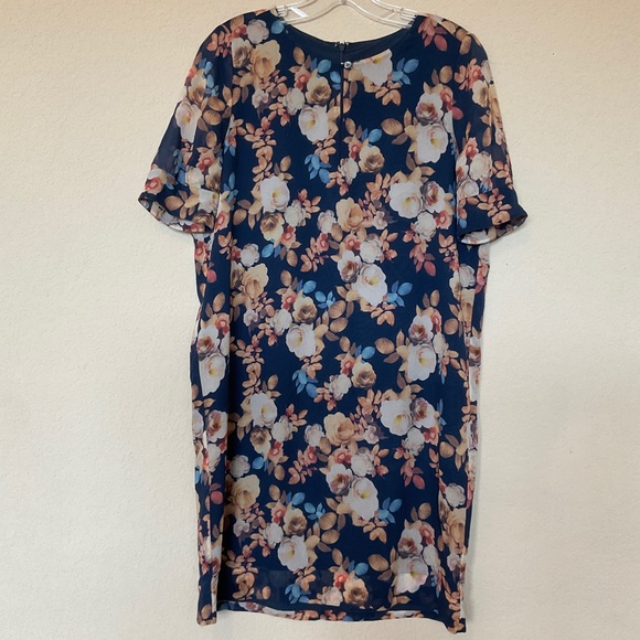 J. Crew NWOT 100% Silk Antique Floral Print Blue Short Sleeve Sheath Dress 4 - Picture 3 of 16